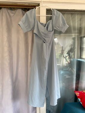 Blue midi faux wrap dress